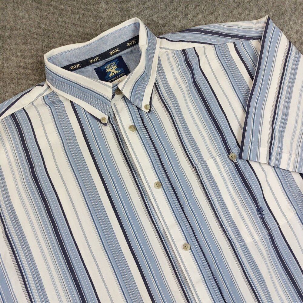 Wrangler 20X Button Down Shirt Mens Size XL #MJ4010M Blue White Striped Western